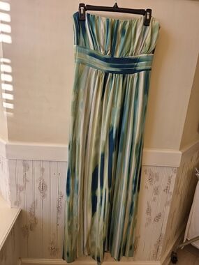 Soft Surroundings Striped Strapless Maxi Dress in Aqua and Teal
